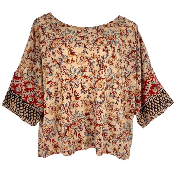 Pure Jill Womens Petite M Floral Print Boho Top 100% Organic Cotton Boxy Dolman - Picture 13 of 13